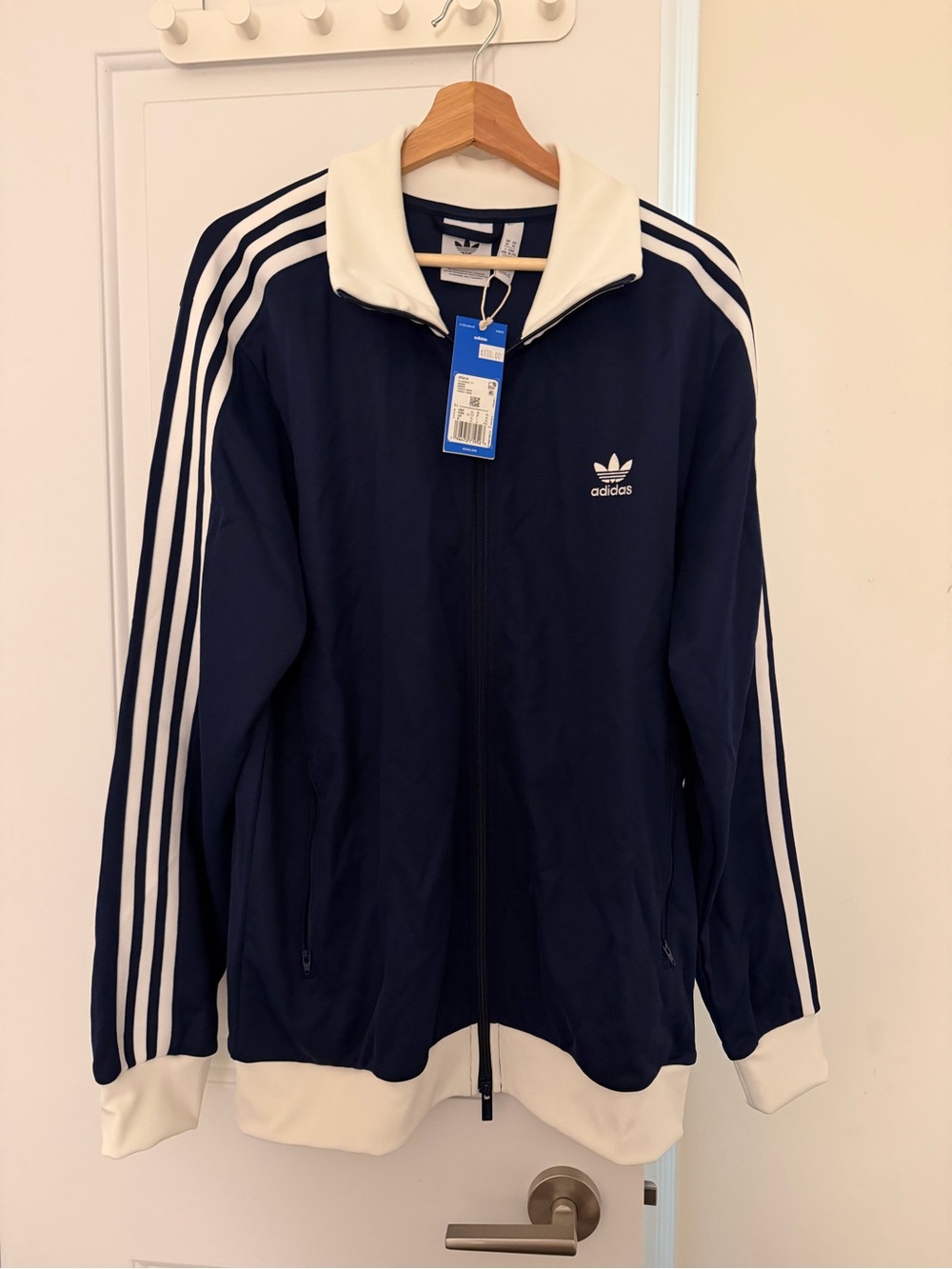 adidas Navy and White Three-Stripe Track Jacket beckenbauer jacket